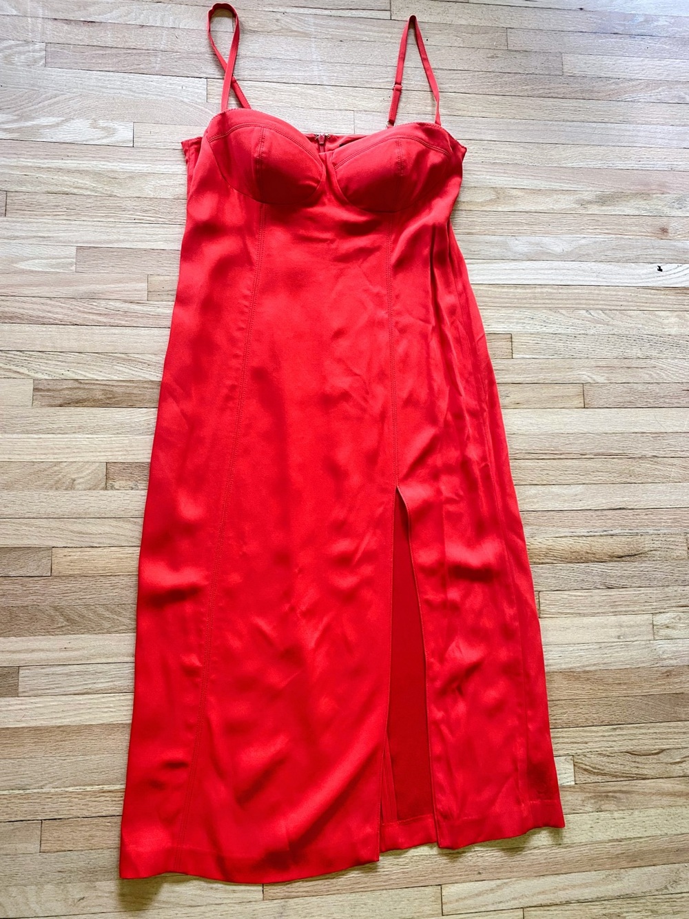 Red Satin Slip Dress with Front Slit